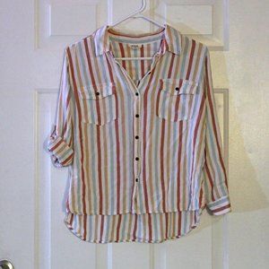 Striped Roll Tab Sleeve Button-Down by a.n.a